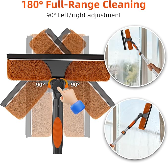 26FT High Window Cleaning Kit with Pole, 2-in-1 Window Squeegee with 5-20 FT Telescoping Extension Pole - Professional Window Washing Kit with Long Handle, Multi-Use Cleaning Tool for High Windows