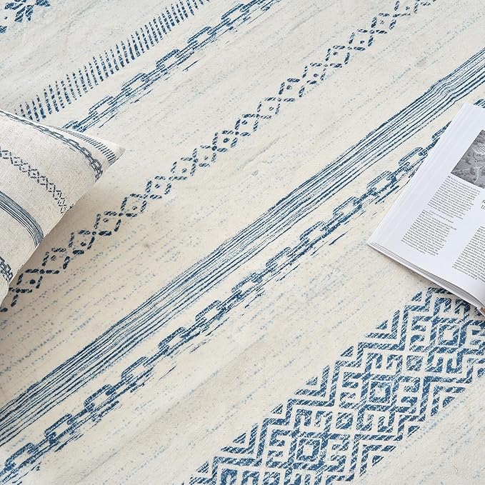 jinchan Moroccan Boho Runner Rug 2x5 - Machine Washable Non-Slip Low-Pile Soft Bohemian Runner Rug for Entryway Hallway Kitchen Bedroom Laundry Room (2‘x5', Blue)