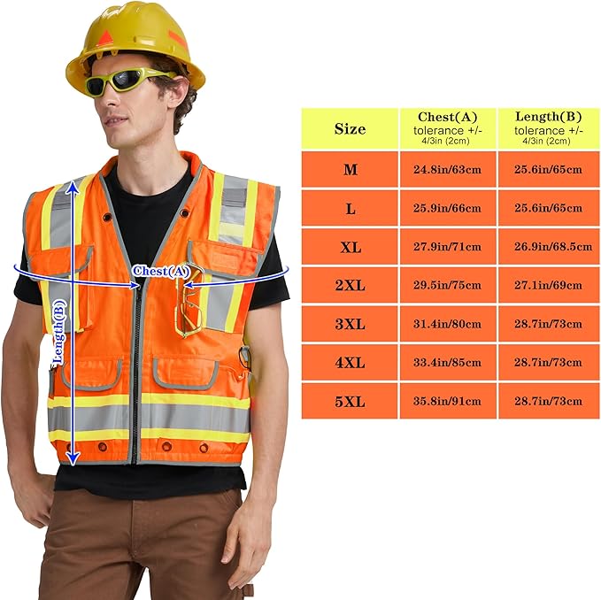 AYKRM Heavy Woven cotton High Vis Reflective work construction safety vest for men Class 2 with ipad Cargo Pockets