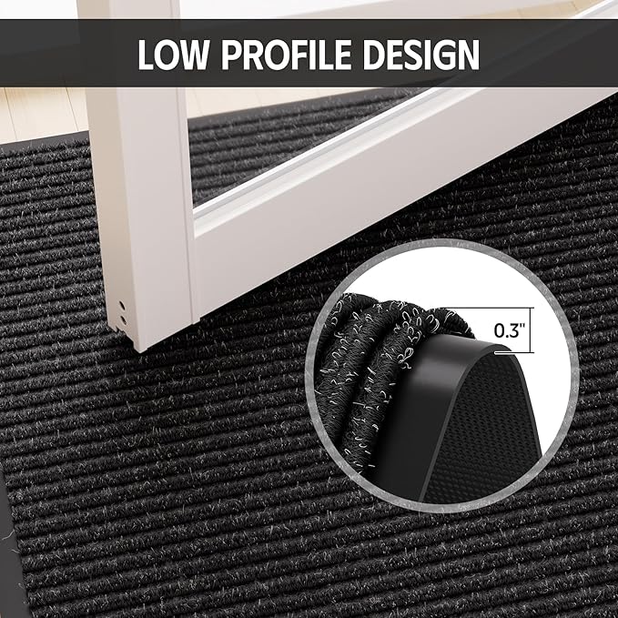Front Door Mat 4' x 6', Low Profile Welcome Mat, Non-Slip Door Mat Outside Entrance, Muddy Mats for Indoor Outdoor, Absorbent & Resist Dirt, Heavy Duty Commercial Floor Mat for Entryway, Black