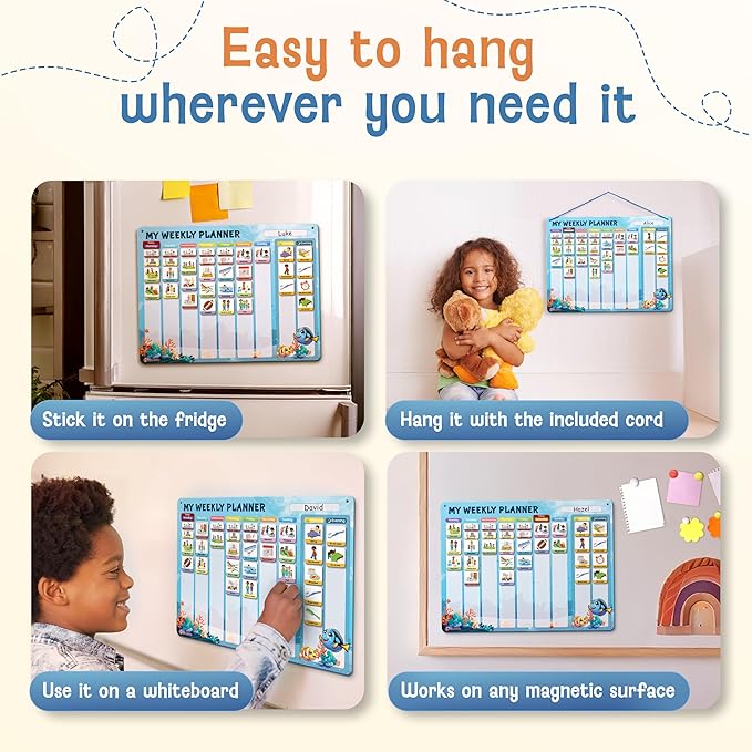 Visual Schedule for Kids - 2-in-1 Weekly + Daily Schedule - Magnetic Schedule with 194 Magnets and Magnetic Backing - Chore Chart Kids - Routine Chart for Toddlers, Autism, ADHD - Blue