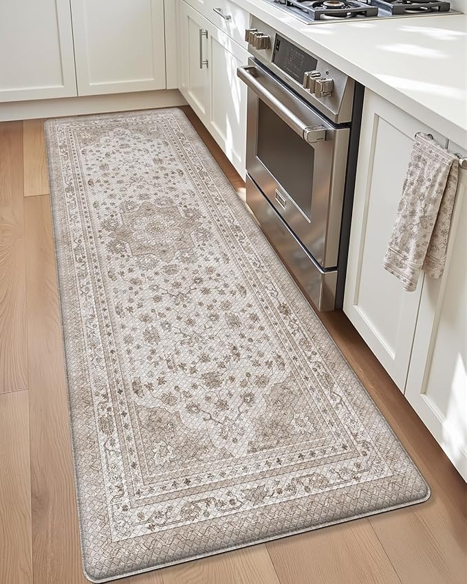 Color&Geometry Kitchen Floor Mats Anti Fatigue, Cushioned Boho Rugs,Waterproof Non Slip Kitchen Runner for Sink, Standing Mats for Office,24"x59",Beige