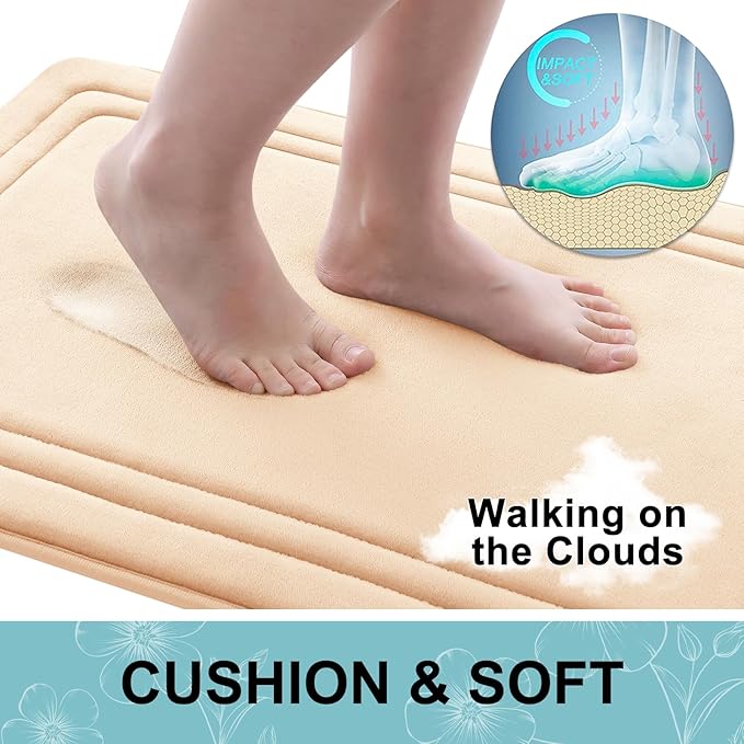Grandaily Memory Foam Bath Mat Rug 30x20, Ultra Soft, Non-Slip and Absorbent Bathroom Rugs, Machine Wash Dry, Comfortable Bath Carpet for Bathroom Floor, Tub and Shower, Beige