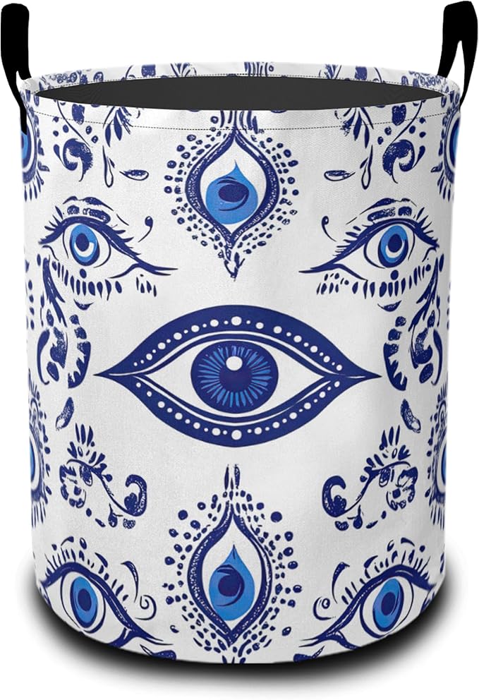 Blue Demon Eye Laundry Hamper Large Canvas Fabric Lightweight Storage Basket/Dirty Clothes Collapsible Waterproof for College Dorms, Boys and Girls Bedroom,Bathroom