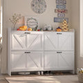 Shoe Cabinet with 4 Flip Drawers, Slim Narrow Shoe Storage Cabinet with Adjustable&Removable Shelves, Freestanding Wood Hidden Shoe Organizer for Entryway, Hallway (White)