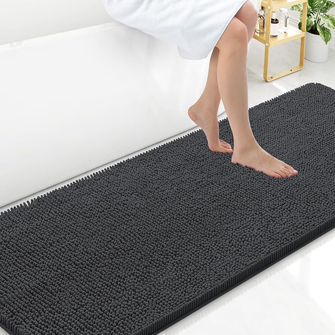 Arotive Bathroom Rugs 70x24, Extra Soft Absorbent Shaggy Chenille Bath Rugs, Machine Washable Rubber Backing Non-Slip Bath Mats for Bathroom Floor Tub and Shower, Home Decor Accessories, Dark Grey