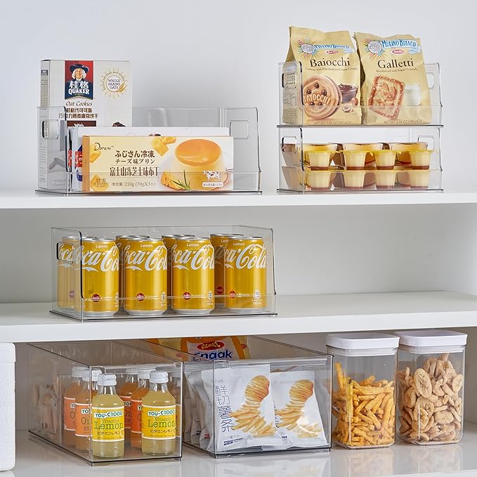 vacane 13" Wide Stackable Storage Bins Open Front, Towel Storage Shelf Snack Organizer Basket for Household Cabinets, Pantry, Kitchen, Bathroom, 2 Pack