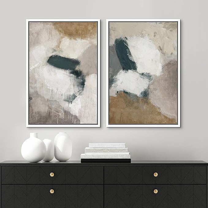 MUDECOR Framed Canvas Print Wall Art Vintage Mid-Century Colorful Pattern Illustrations Modern Art Decorative Bohemian Colorful Chic for Living Room, Bedroom, Office - 16"x24"x2 White