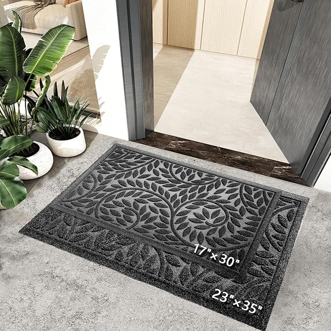 Bulijojo Front Door Mat Entrance,Durable Heavy Duty Welcome Mat,Thick Absorbent Natural Rubber Non Slip Mat,Sturdy Entryway Black 23"x35"
