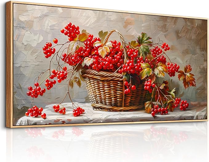 PHAOHUAXM Large Canvas Wall Art For Living Room Restaurant Wall Decor For Office Bedroom Abstract Red Fruit Mural Wooden Frame Printing Picture Artworks Wall Painting Modern Home Decoration 30"X60"