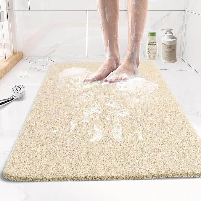 Joyhalo Shower Mat Bathtub Mat Non Slip, Bathmats Non Slip, Quick Drying Foot Scrubber Loofah Mats for Shower, Tub, Bathroom, Home, 30x17inch, Beige