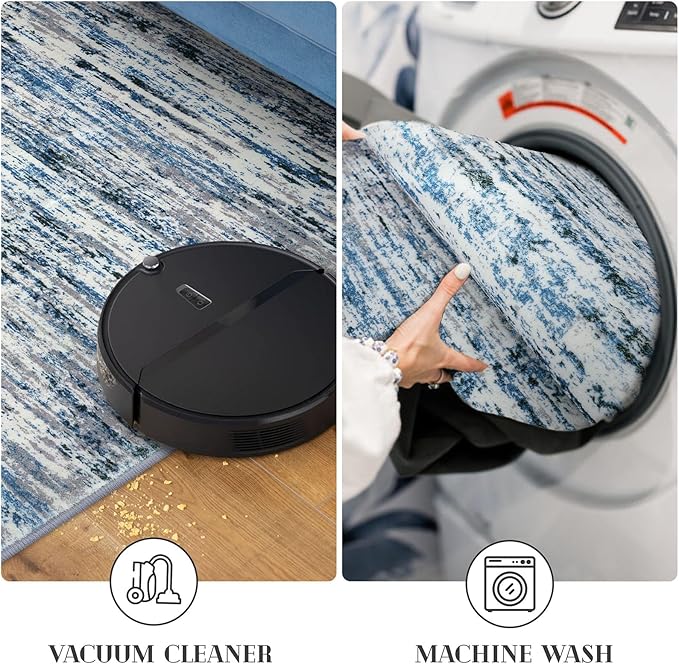 Modern Abstract Small Area Rug Indoor 3x5 Washable Rug Non-Slip Soft Entryway Rug Grey Blue White Kitchen Mats Thin Print Faux Wool Floor Carpet Throw Rugs for Entrance Bedroom Home Decor