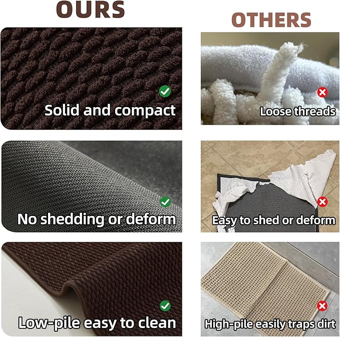 Bathroom Runner Rug, Long Bath Mat Washable Thin Quick Dry Low Pile Bathroom Runner Rugs 24 x 60 Non Slip, Brown 24"x60"