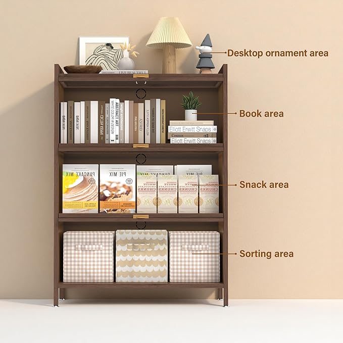 44'' Tall Metal Storage Cabinet with 3 Flip Doors, Freestanding Steel Organizer with Ample Storage Space for Bedroom Living Room Kitchen Office Entryway, Storage Organizer Walnut Finish