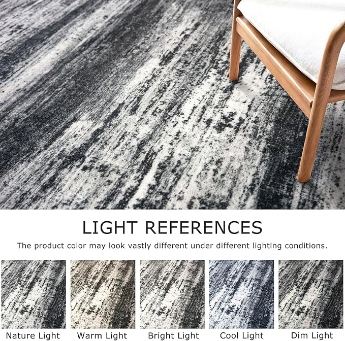 KOZYFLY Washable Area Rug 5x7 Modern Ombre Living Room Thin Rug Non-Slip Soft Striped Area Rug for Bedroom, Black Navy Blue Grey Abstract Carpet for Laundry Kid Room
