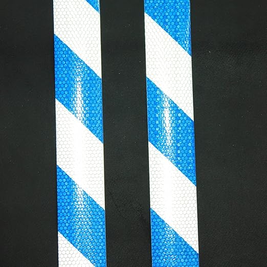 Reflective Tape Blue and White 2 inch X 66 feet X 10 Rolls, Outdoor Waterproof Hazard Conspicuity Warning Marking Tape