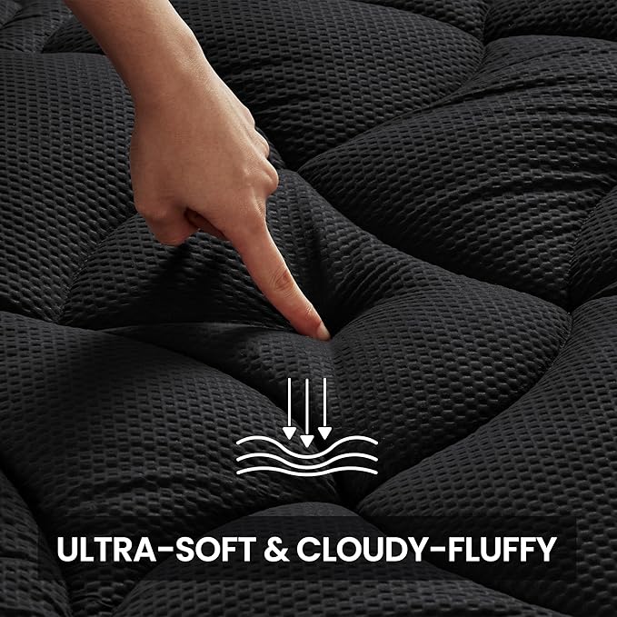 SLEEP ZONE Twin XL Cooling Mattress Topper for College Dorm, Premium Zoned Cool Mattress Pad Cover, Padded Mattress Protector Breathable Washable, Deep Pocket 8-21" (Black, Twin XL)