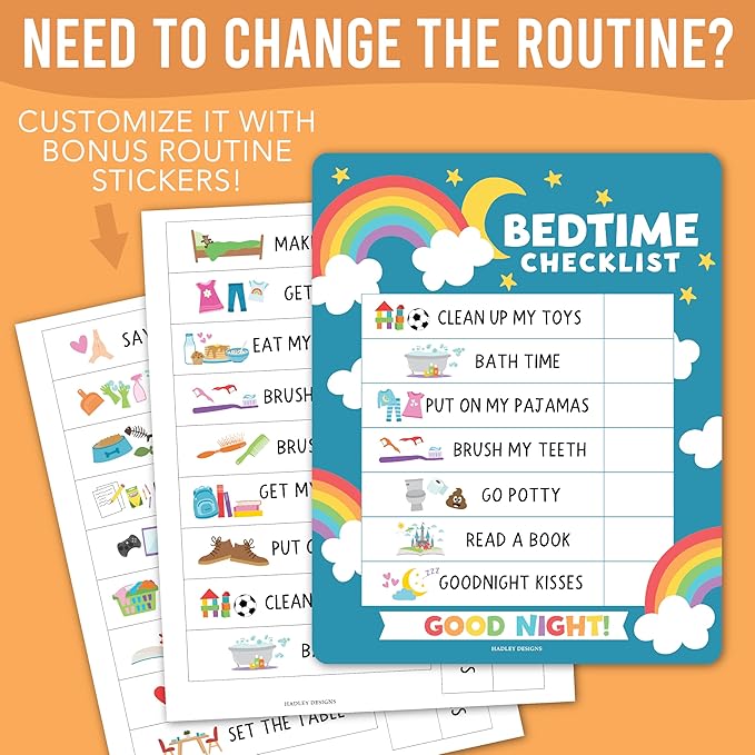 Magnetic Morning & Bedtime Routine Chart for Kids - Customizable Toddler Daily Schedule Board with Dry Erase Surface, Stickers & Marker, Build Habits with Visual Checklists, Colorful Theme