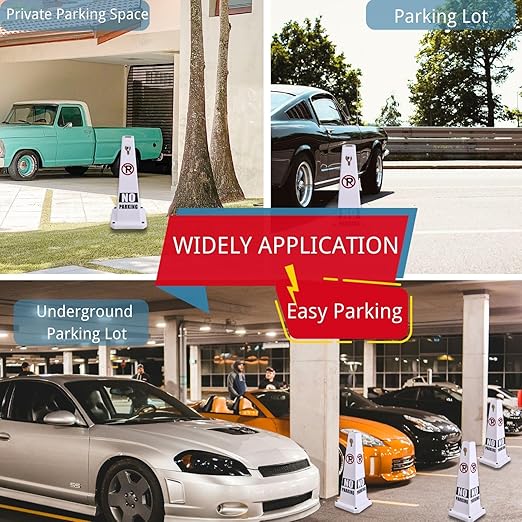 BESEA 4PCS White No Parking Cone White Caution 4 Sided No Parking Cone Reserved Parking