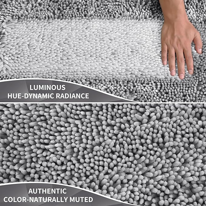 Yimobra Bathroom Rugs Sets 2 Piece, Soft Absorbent Bath Mat and U-Shaped Toilet Rug with Non Slip Backing, Luxury Shaggy Bath Mats for Bathroom, Machine Washable, 31.5"x20"+24"x20", Light Grey