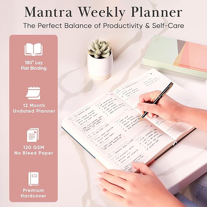 2026 Planner, Daily Journal & Gratitude Journal All-In-One with To Do List, Self Care Prompts & Habit Tracker - 7 x 10 - Pink