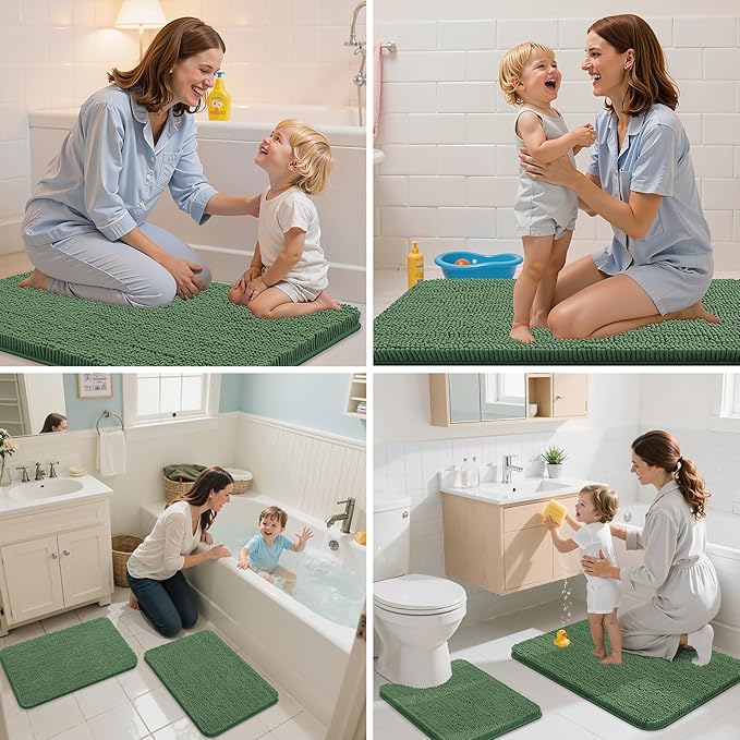 Arotive Bathroom Rugs 24x16, Extra Soft Absorbent Shaggy Chenille Bath Rugs, Machine Washable Rubber Backing Non-Slip Bath Mats for Bathroom Floor Tub and Shower, Home Decor Accessories, Olive Green