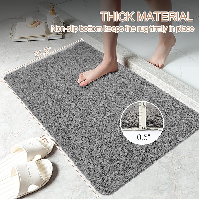 Joyhalo Shower Mat Bathtub Mat Non Slip, Bathmats Non Slip, Quick Drying Foot Scrubber Loofah Mats for Shower, Tub, Bathroom, Home, 30x17inch, Grey