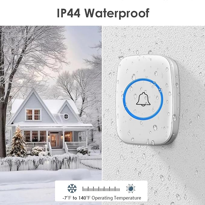 Wireless Doorbells, 1PlusOne White Waterproof Door Chime Kits Includes Push Button, Plug-in Receiver, Operating Over 1000 Feets Range, CD Quality Sound and LED Flash (2 Transmitter + 3 Receiver)