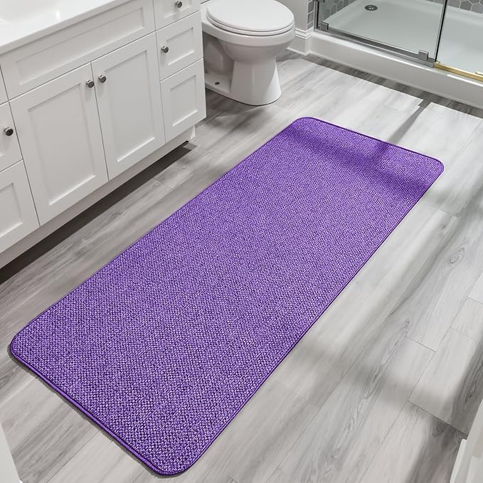 Bath Mat,Ultra Thin Bathroom Runner Rugs,Large Bath Mats for Bathroom,Quick Dry,Non-Slip,Machine Washable,Low Pile,Bath Rug,Shower Outside,Sink,Home Decor Accessories.Purple,3'x5'(36x60inch)