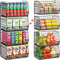 4 Pack Stackable Pantry Organizer and Storage Baskets, Foldable Wire Baskets for Pantry Storage, Large Pantry Organizers for Fruit, Vegetable, Snack, Bread, Produce Storage – Black