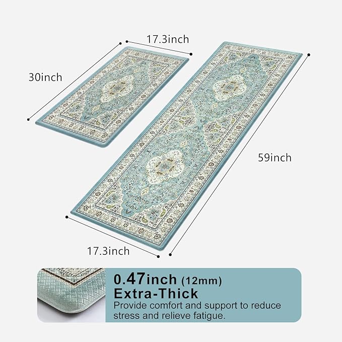 Collive Boho Anti Fatigue Kitchen Mats Sets 2 Piece Non Skid Kitchen Mats for Floor Cushioned Kitchen Rugs and Mats Waterproof Ergonomic Comfort Standing Mat Runner for Kitchen,Home,Office,Laundry