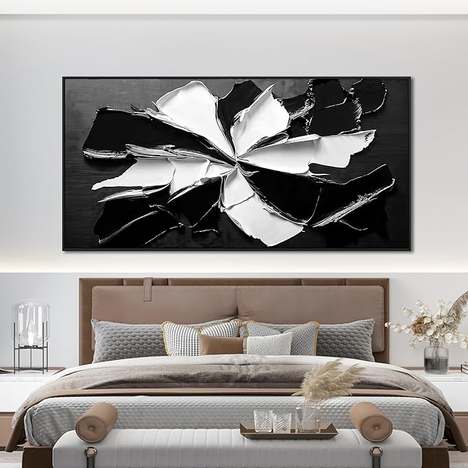 Abstract Wall Art Decor Modern Large Wall Art for Living Room Abstract Canvas Art Wall Decor Framed Oversized Black and White Wall Art Prints Flowers Artwork for Walls Office Home Decorations 29" X 58"