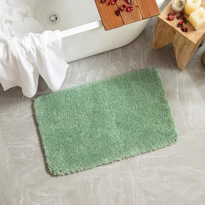 MIULEE Extra Thick Non Slip Bathroom Rug Shaggy Soft Bath Mat Plush Microfiber Absorbent Water for Shower Tub Machine Washable (Sage Green, 20x30 Inches)