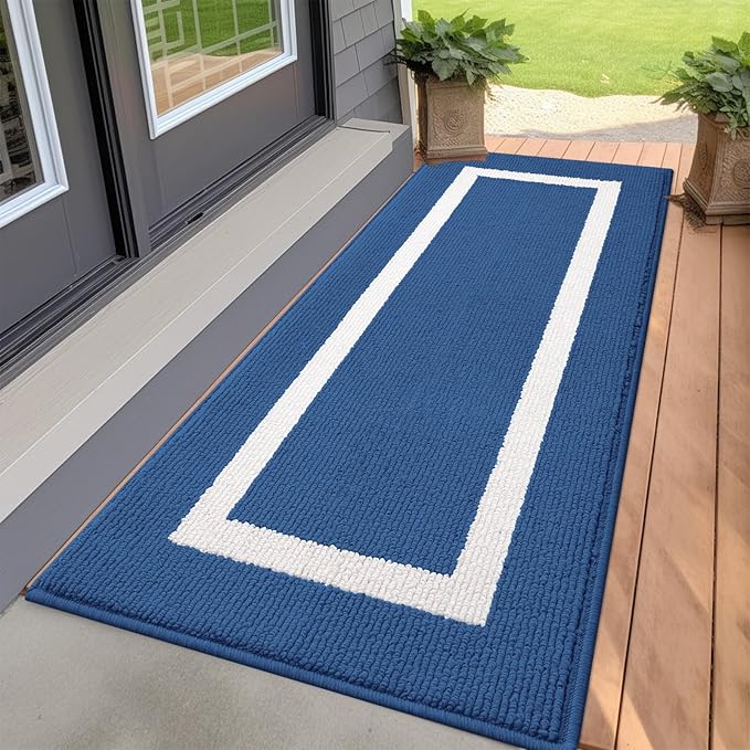 OLANLY Indoor Door Mat, 59x20, Non-Slip Absorbent Resist Dirt Entrance Mat, Washable Low-Profile Inside Entry Doormats for Entryway, Navy