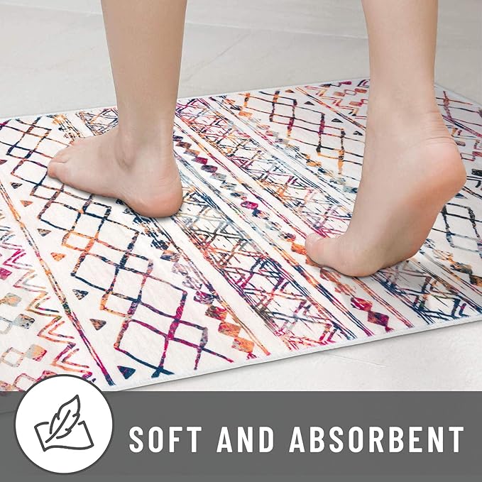 KUTA Moroccan Washable Hallway Runner Rug, 2x8 Non-Slip Vintage Multi-Color Boho Kitchen Rugs Ultra Soft Distressed Geometric Floor Carpet Runners for Bedroom Laundry Living Room