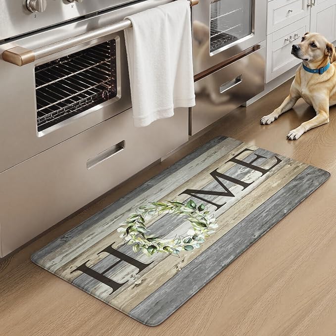 KIMODE Comfort Kitchen Mats Cushioned Anti Fatigue,Farmhouse Spring Kitchen Sink Rug Non Slip,Waterproof Memory Foam Standing Desk Mat for Office Home Doorway,20"x39",Grey