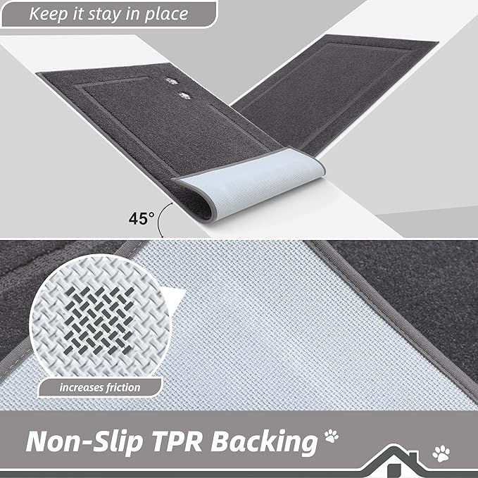 BEQHAUSE Dog Door Mat for Muddy Paws 20"x32" Dirt Trapper Absorbent Doormat Non Slip Entryway Rugs Washable Stain Resistant Welcome Floor Mat Soft Low-Profile for Front Back Door, Dark Grey