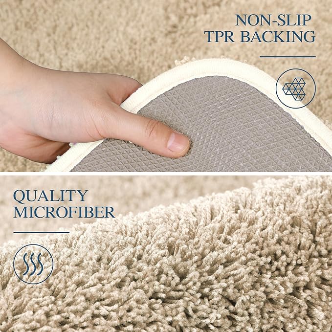 Walensee Bathroom Rug Non Slip Bath Mat (16 x 24, Beige) Water Absorbent Soft Microfiber Shaggy Bathroom Mat Machine Washable Bath Rug Thick Plush Rugs for Shower