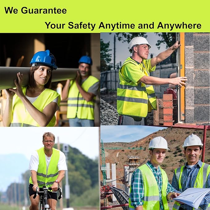 Safety Vests 10 Pack with Pockets,High Visibility Reflective Construction ANSI Class 2 Yellow Work Vests for Men,Woman,Hi Vis and Neon Mesh