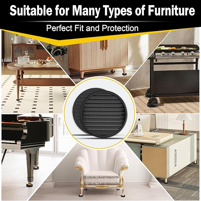 xxxHOLIC Non Slip Furniture Pads, 2” Round Black Rubber Grippers for Hardwood Floors, Anti Skid Furniture Feet Coasters, Bed Couch Stoppers to Prevent Sliding and Floor Scratches, Set of 4