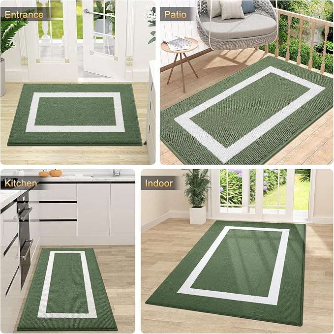 OLANLY Indoor Door Mat, 36x24, Non-Slip Absorbent Resist Dirt Entrance Mat, Washable Low-Profile Inside Entry Doormats for Entryway, Green