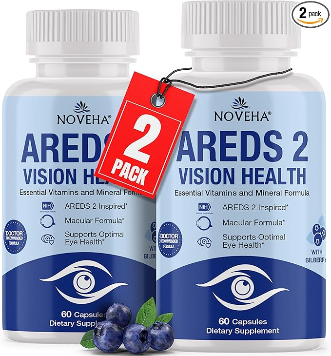 NOVEHA AREDS 2 Eye Vitamin & Mineral Supplement | Vision Support Formula with Lutein, Zeaxanthin, Bilberry, Eyebright & Grape Seed | Supports Eye Health & Macular Function (120 Capsules)