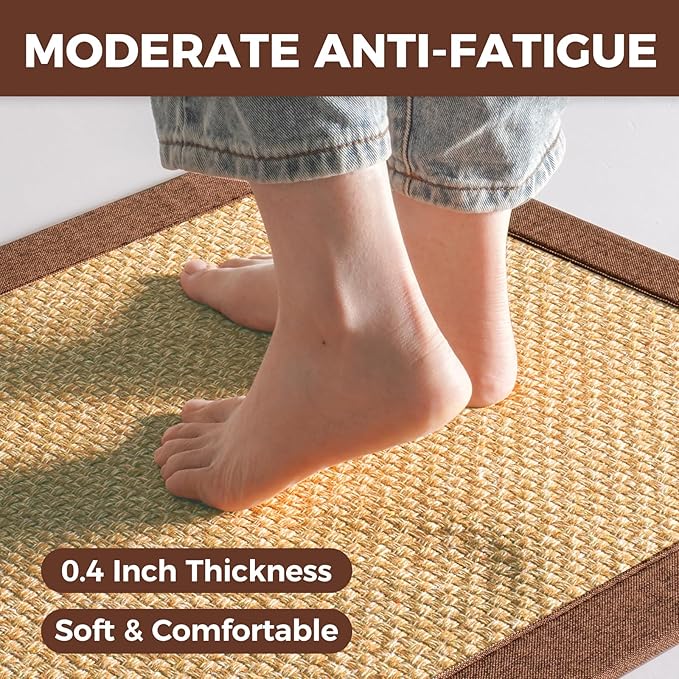 Kitchen Runner Rugs Non Slip Washable Anti Fatigue, Super Absorbent 0.4" Thick Cushioned Long Kitchen Mats for Floor, Jute-Look Sink Floor Mat Laundry Standing Mat, Easy Clean, Brown 17"x59"