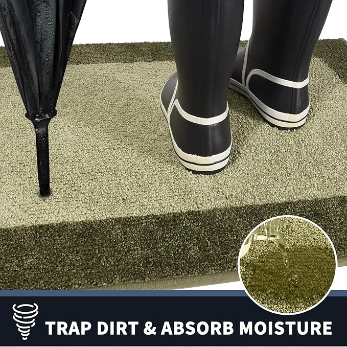 PURRUGS Dirt Trapping Door Mat 24" x 60", Non-Slip/Skid Machine Washable Entryway Rug, Shoes Scraper, Throw Rug, Super Absorbent Area Rug for Muddy Wet Shoes and Paws, Budding Green & Sage Green