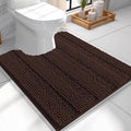 OLANLY Thick Toilet Rugs U-Shaped 24x20, Extra Soft Absorbent Chenille Striped Contour Bathroom Rugs for Toilet, Dry Quickly, Machine Washable, Non-Slip Bath Mat, Brown