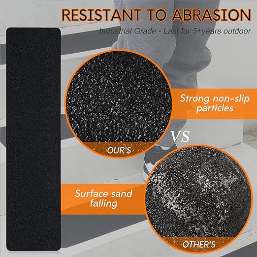 S&X Anti Slip Tape and Treads 6" x 24" 10-Pack Black Heavy Duty Non-Slip Strips for Outdoor Steps Stairs Decks Boats - High Grip, Waterproof, Oil-Proof