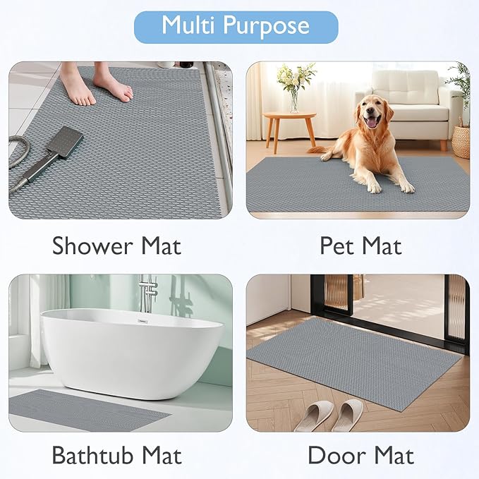 Extra Large Non-Slip Shower Mat, Fast-Dry PVC Bath Stall Tub Mat, Drain-Hole Design for Shower Stall Tub for Elderly/Kids, Non Slip Bath Mat Bathroom Safety Accessory, Gray 47"x32"