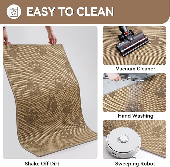 Door Mat Indoor Entrance 31"x47", 0.16" Thin Paw Print Low Pile Doormat, Non Slip Welcome Mat, Trap Dirt and Moisture, Easy Clean, Brown
