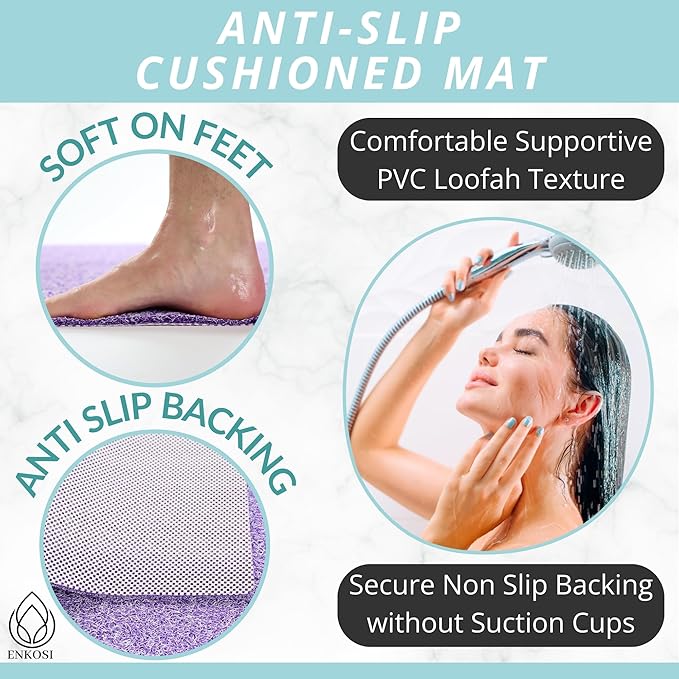 Non Slip Bathtub Mat Shower Mat for Tub - Loofah Bath Mats for Bathroom - 40x16 Bathtub Floor Mat - Textured Anti Slip Bath Mat Without Suction Cups - Secure Mat for Wet Areas (40x16 Purple)