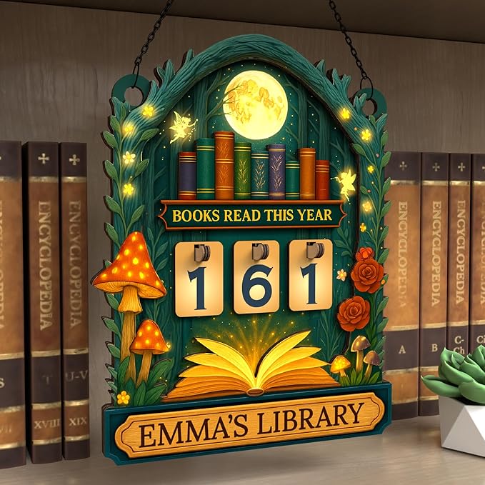 Personalized Books Read This Year Counter Sign, Custom Book Tracker, Whimsical Mushroom Bookshelf Decor, Fairytale Library Accessories, Birthday Bookish Gifts for Women, Book Lovers, Readers